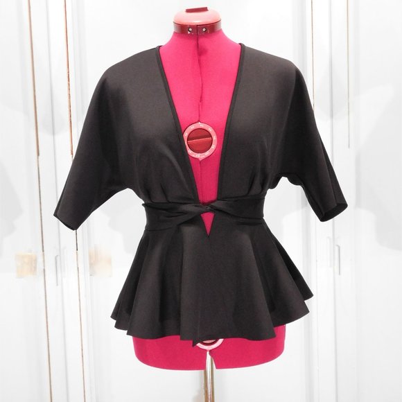 Shein Peplum Black Wrap Top - Picture 4 of 9